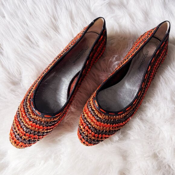 Dolce & Gabbana Rafia Multicolor Stripe Braided Ballet Flats - Picture 1 of 7